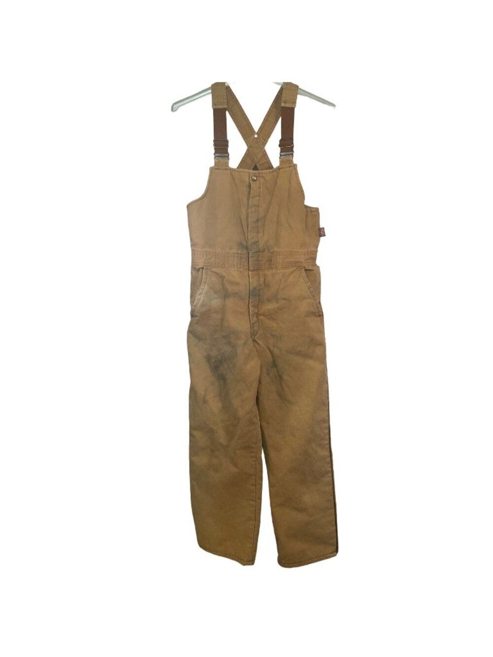 Walls Youth Size 20 Bib Overalls Brown Canvas Outdoor Workwear Adjustable Straps